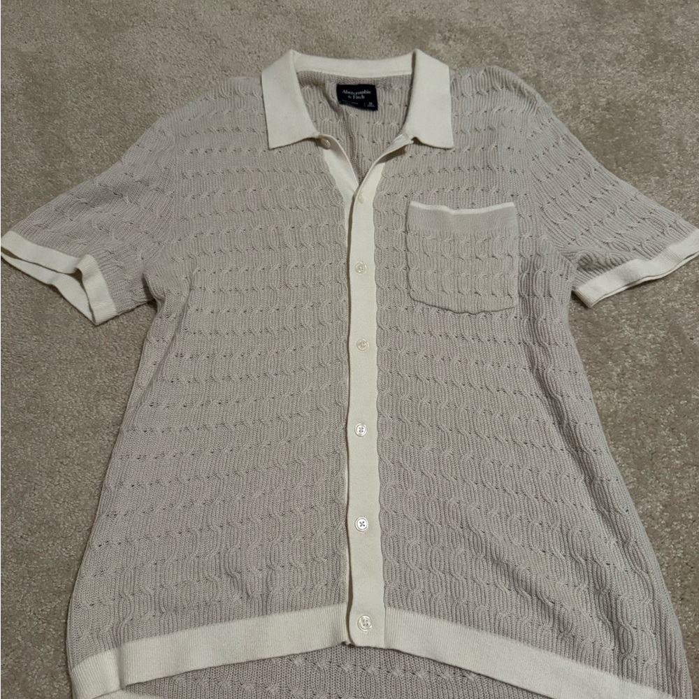 Abercrombie & Fitch Cream Knit Polo Cardigan